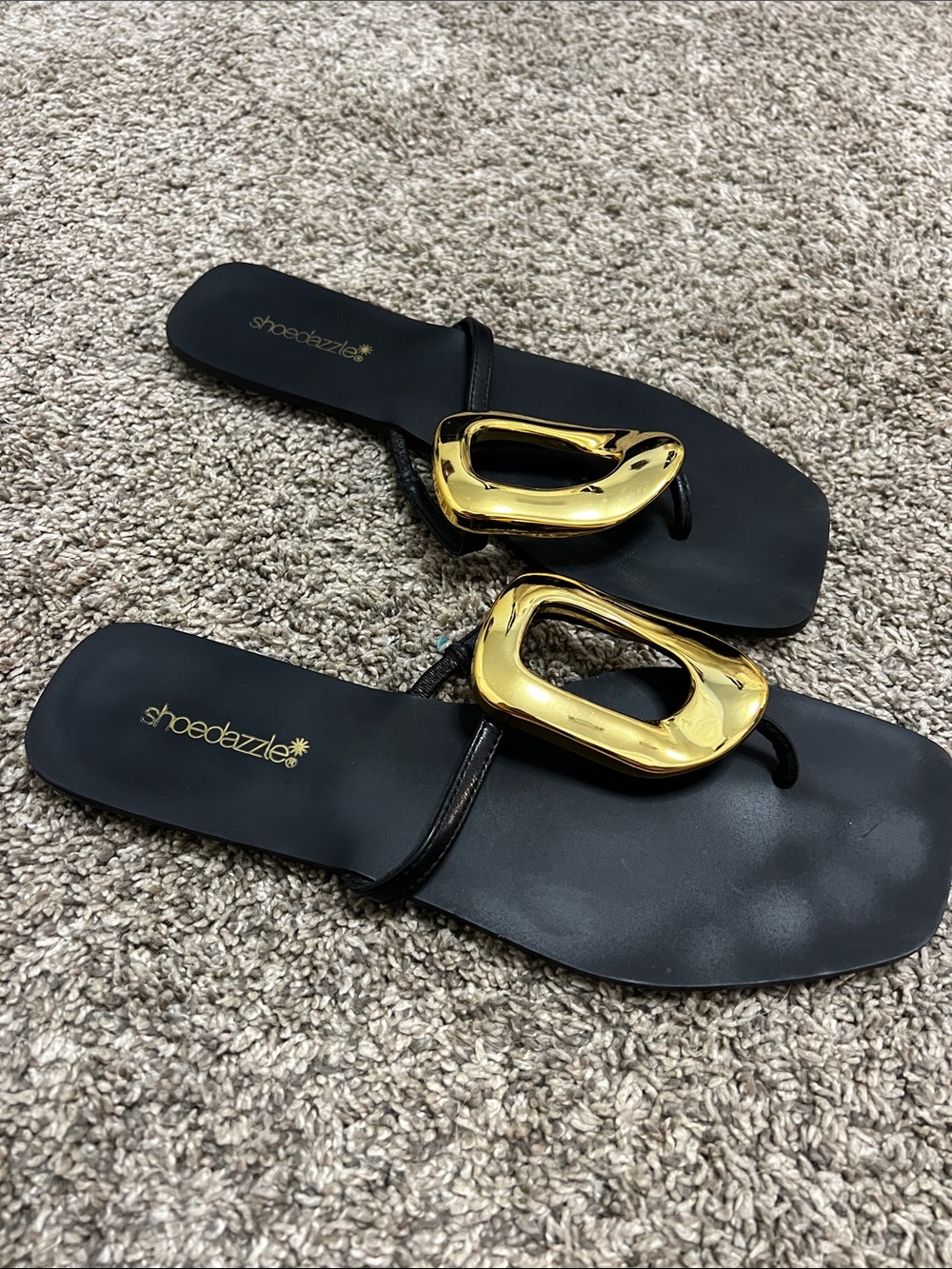 Shoe Dazzle Black Sandals with Gold Accents - Picture 2 of 3